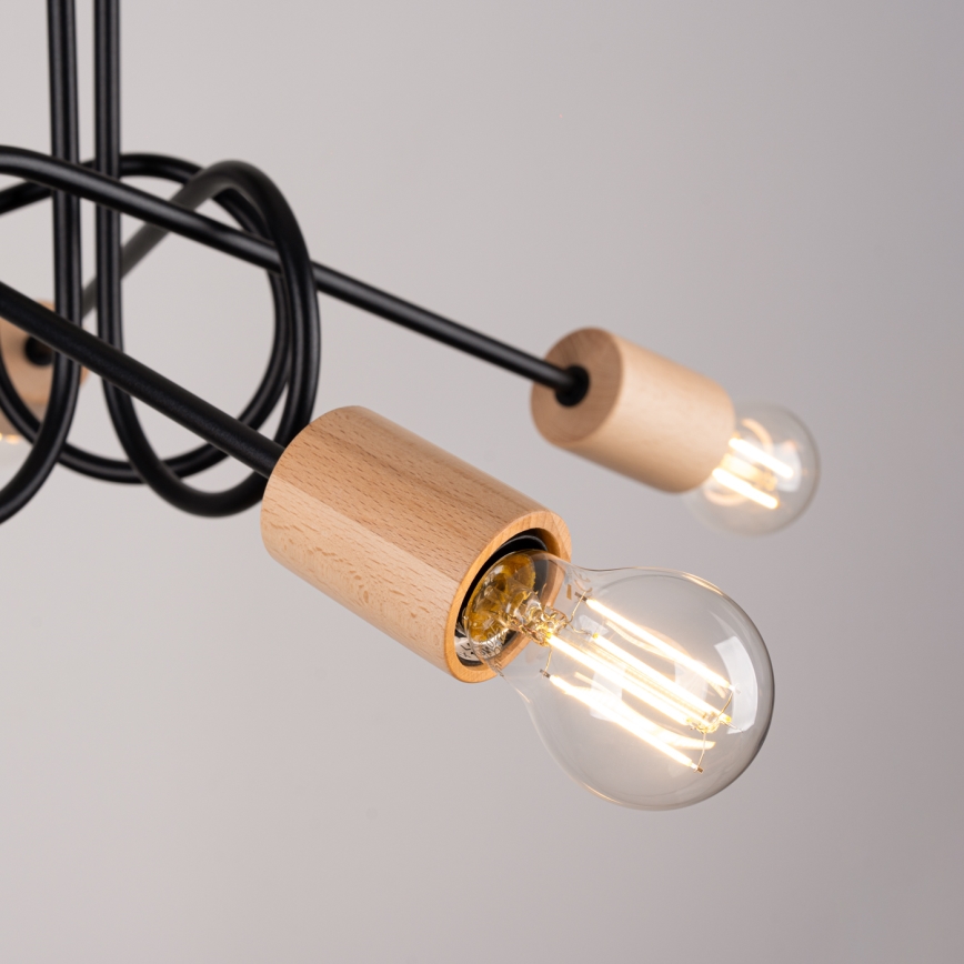 Πλαφονιέρα οροφής EMBER 5xE27/15W/230V μαύρο/μπεζ/οξιά