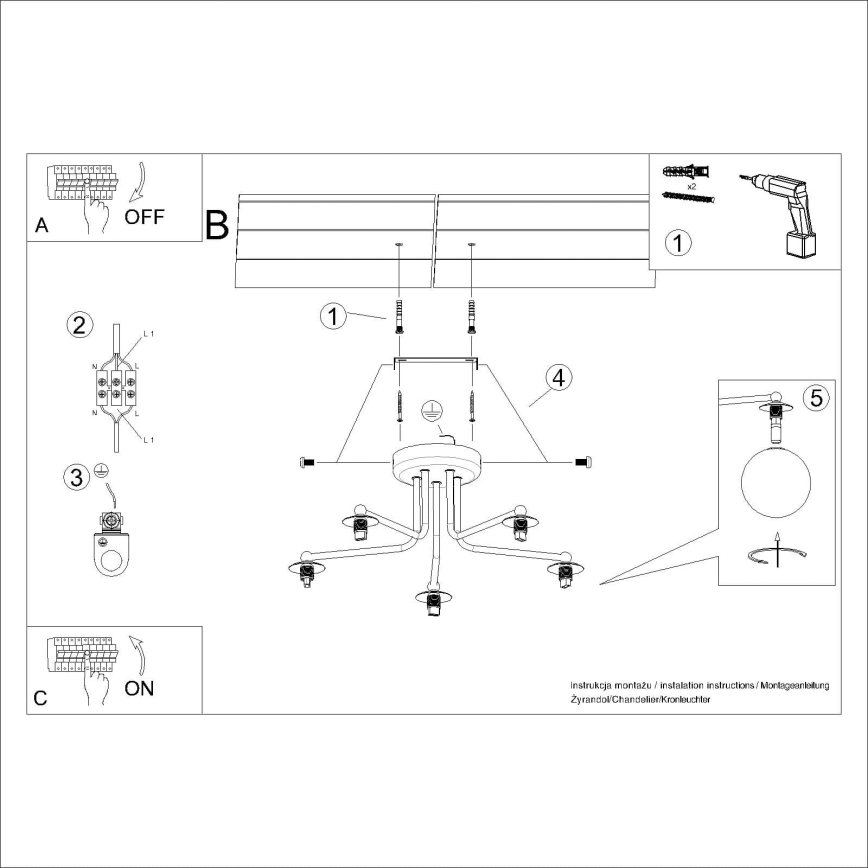 Κρεμαστό φωτιστικό ASTRAL 5xG9/8W/230V μαύρο