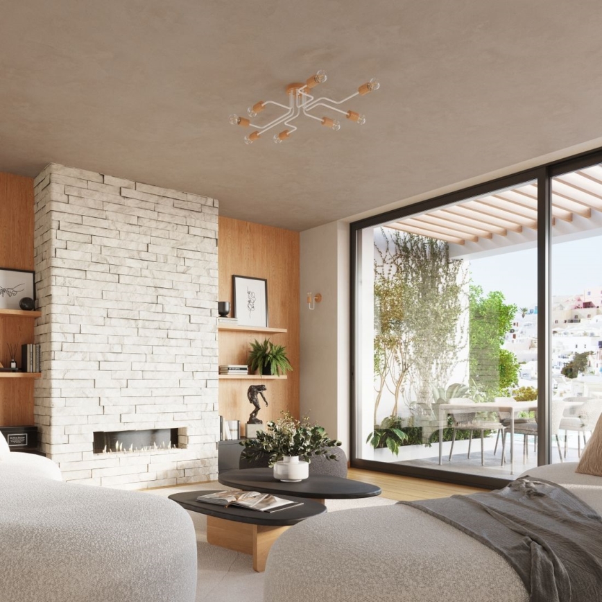 Λάμπα τοίχου TIMBO 1xE27/15W/230V λευκό/μπεζ/οξιά