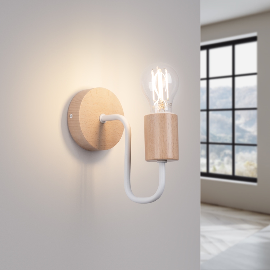 Λάμπα τοίχου TIMBO 1xE27/15W/230V λευκό/μπεζ/οξιά