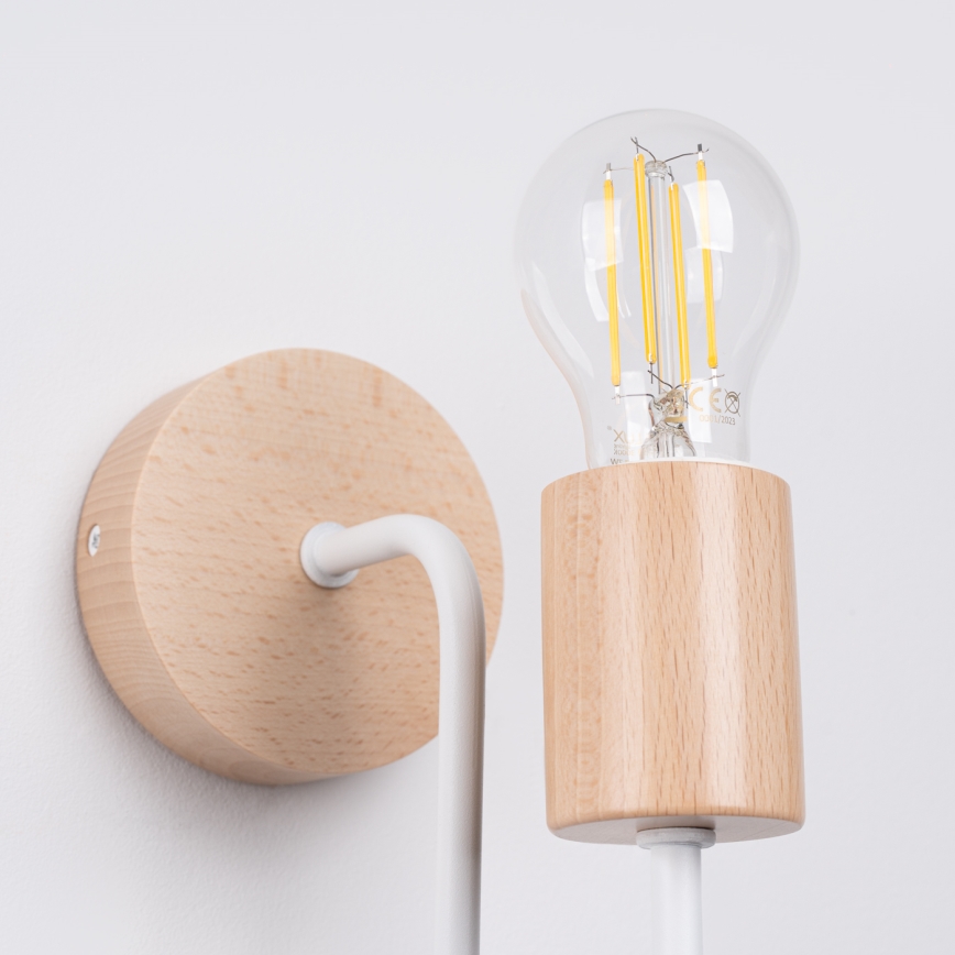 Λάμπα τοίχου TIMBO 1xE27/15W/230V λευκό/μπεζ/οξιά