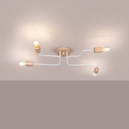 Πλαφονιέρα οροφής TIMBO 4xE27/15W/230V λευκό/μπεζ/οξιά
