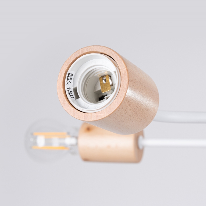 Πλαφονιέρα οροφής TIMBO 6xE27/15W/230V λευκό/μπεζ/οξιά