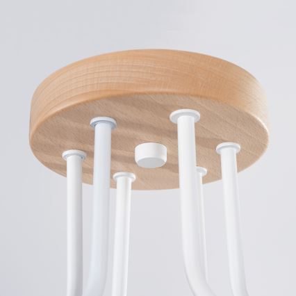 Πλαφονιέρα οροφής TIMBO 6xE27/15W/230V λευκό/μπεζ/οξιά