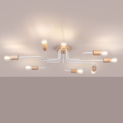 Πλαφονιέρα οροφής TIMBO 8xE27/15W/230V λευκό/μπεζ/οξιά