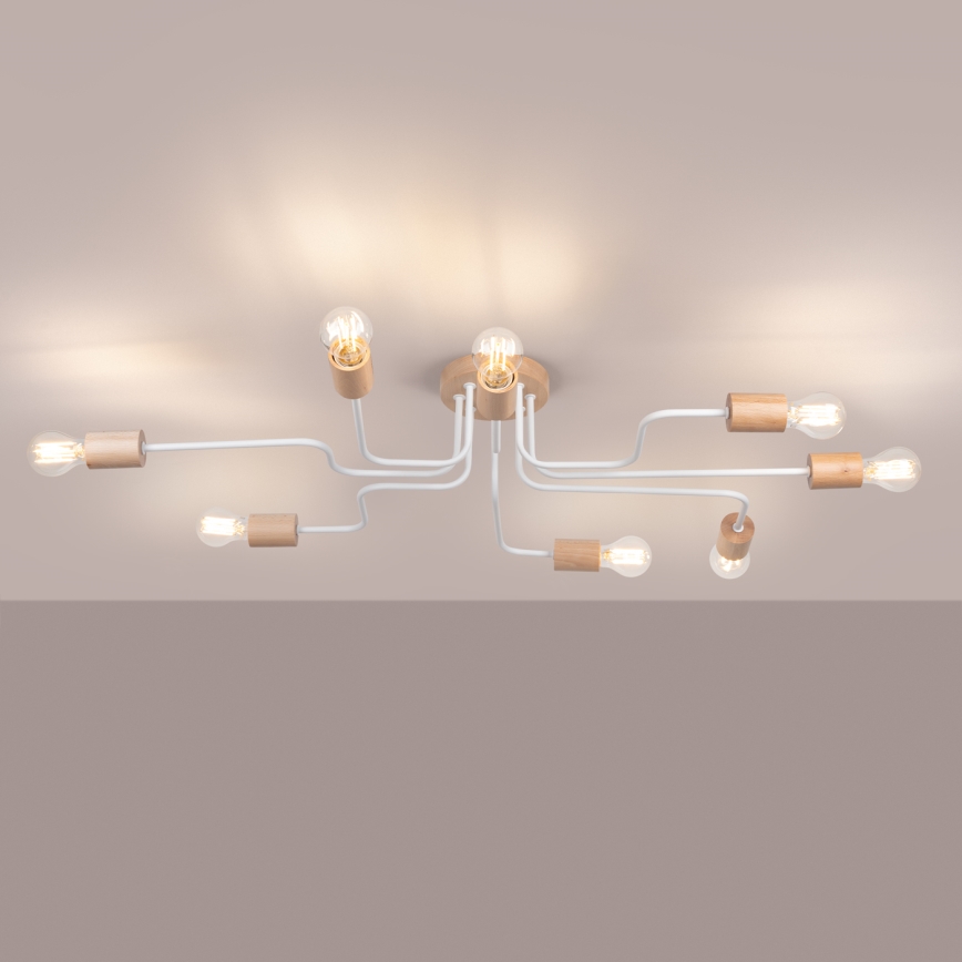 Πλαφονιέρα οροφής TIMBO 8xE27/15W/230V λευκό/μπεζ/οξιά