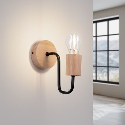 Λάμπα τοίχου TIMBO 1xE27/15W/230V μαύρο/μπεζ/οξιά