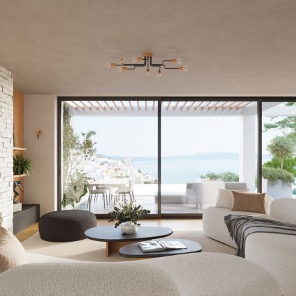 Λάμπα τοίχου TIMBO 1xE27/15W/230V μαύρο/μπεζ/οξιά