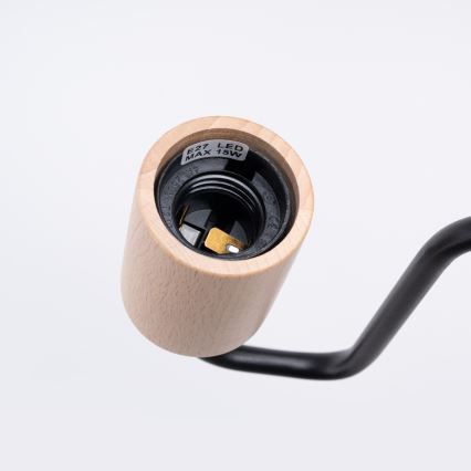 Λάμπα τοίχου TIMBO 1xE27/15W/230V μαύρο/μπεζ/οξιά