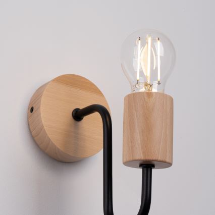 Λάμπα τοίχου TIMBO 1xE27/15W/230V μαύρο/μπεζ/οξιά