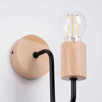 Λάμπα τοίχου TIMBO 1xE27/15W/230V μαύρο/μπεζ/οξιά