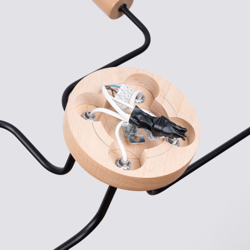Πλαφονιέρα οροφής TIMBO 4xE27/15W/230V μαύρο/μπεζ/οξιά