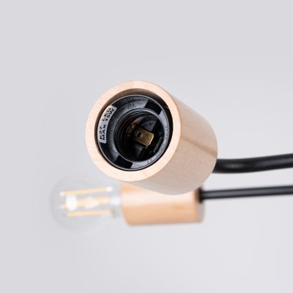 Πλαφονιέρα οροφής TIMBO 6xE27/15W/230V μαύρο/μπεζ/οξιά