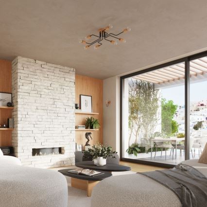 Πλαφονιέρα οροφής TIMBO 8xE27/15W/230V μαύρο/μπεζ/οξιά