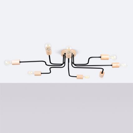 Πλαφονιέρα οροφής TIMBO 8xE27/15W/230V μαύρο/μπεζ/οξιά