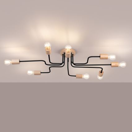 Πλαφονιέρα οροφής TIMBO 8xE27/15W/230V μαύρο/μπεζ/οξιά