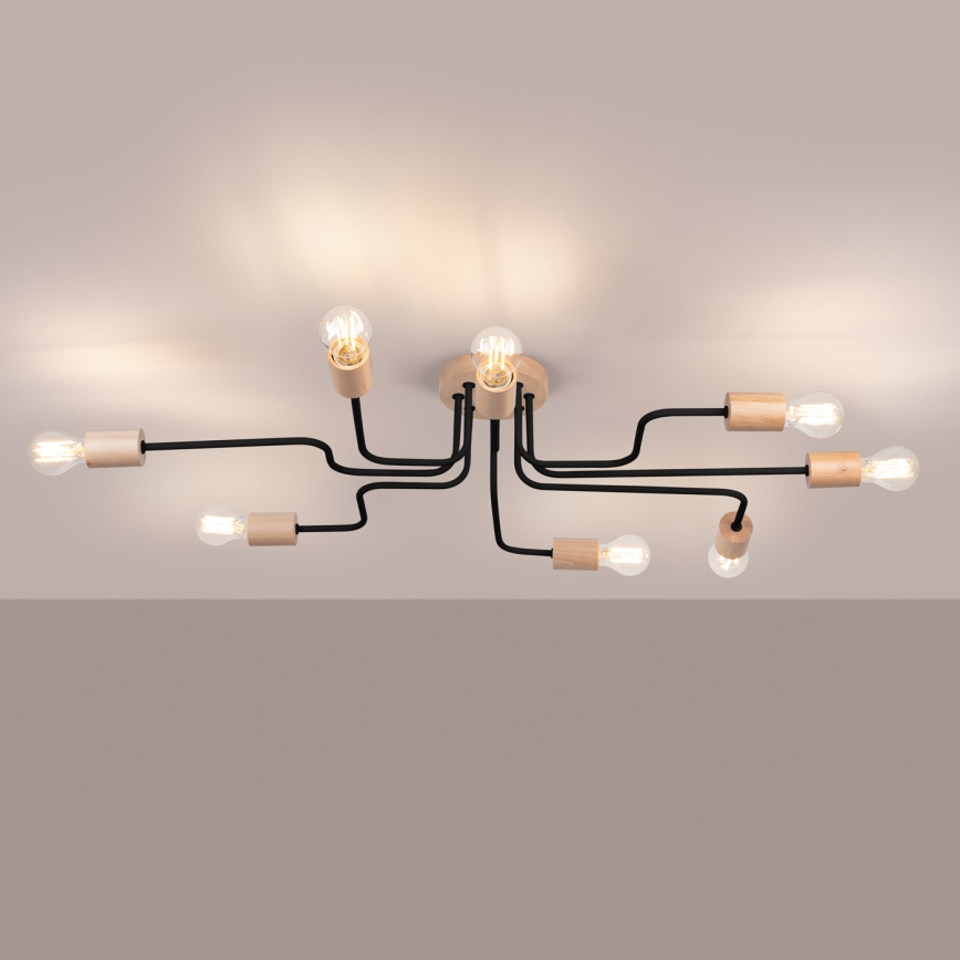 Πλαφονιέρα οροφής TIMBO 8xE27/15W/230V μαύρο/μπεζ/οξιά