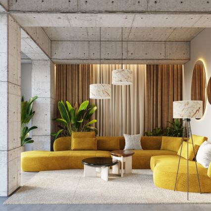 Κρεμαστό φωτιστικό με καλώδιο NEVIA 1xE27/15W/230V διάμ. 40 cm μπεζ/μαρμάρινο ντεκόρ