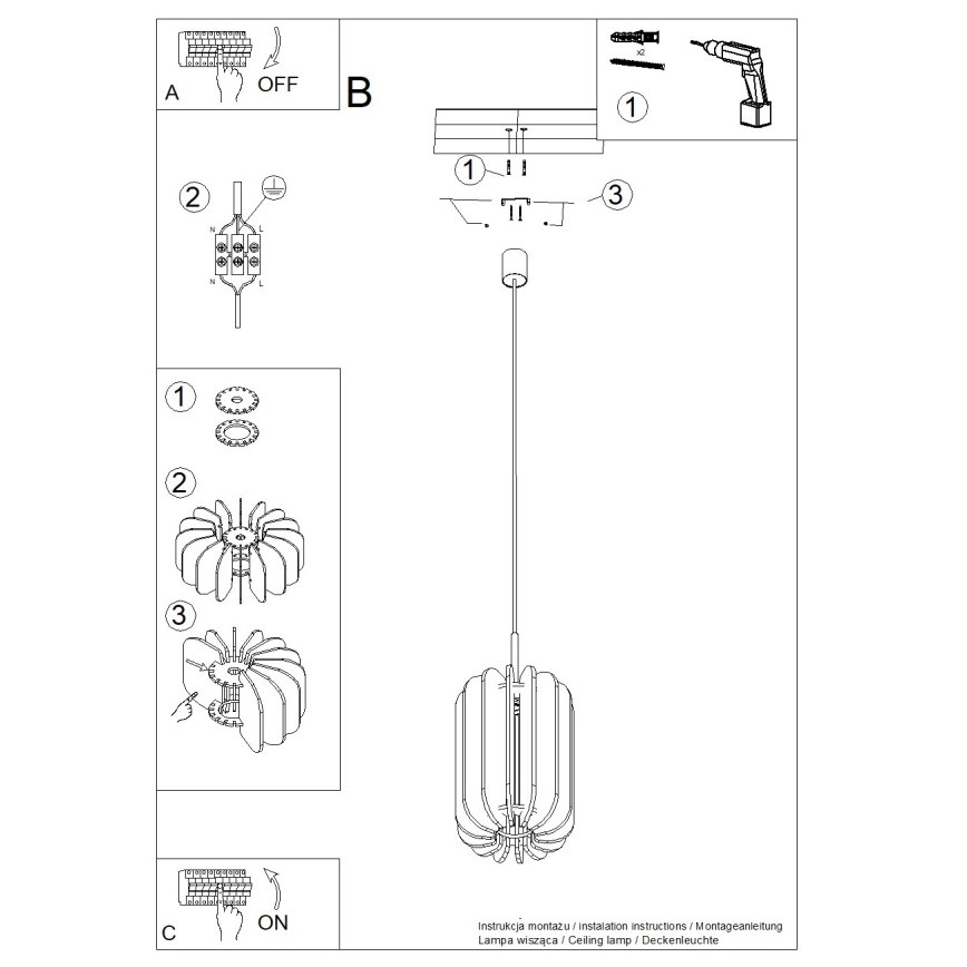 Κρεμαστό φωτιστικό με καλώδιο MULA 1xE27/15W/230V, διάμετρος 27 εκ., κίτρινο