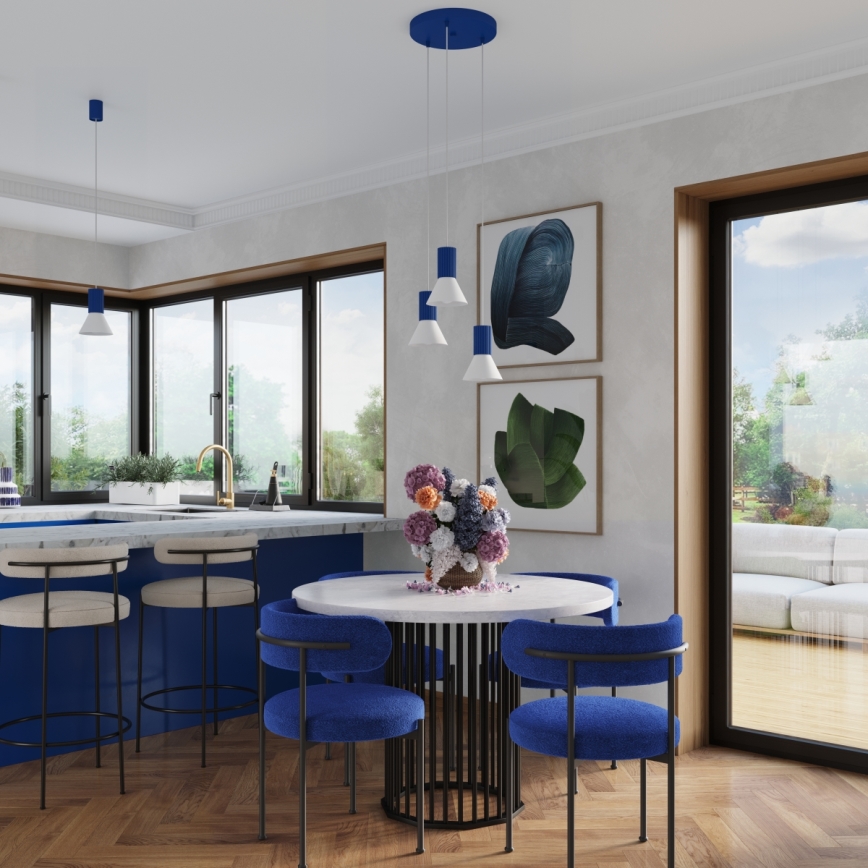 Κρεμαστό φωτιστικό σε καλώδιο ESTRIA, 3xE14/10W/230V, Ø 30 cm, μπλε