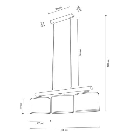 Κρεμαστό φωτιστικό οροφής MERCEDES 3xE27/40W/230V δρυς – FSC πιστοποιημένο