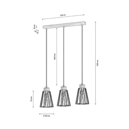 Spot-Light - Πολύφωτο κρεμαστό σε ράγα ORAZIO 3xE27/60W/230V δρυς