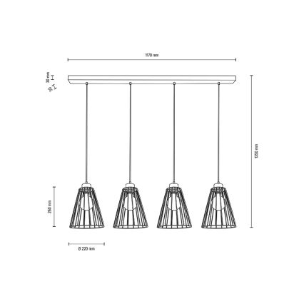 Κρεμαστό φωτιστικό οροφής ράγα ORAZIO 4xE27/60W/230V δρυς