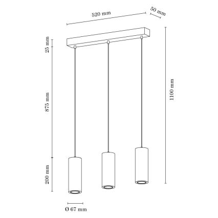 Πολύφωτο LED σε σχοινί PIPE 3xGU10/5W/230V ματ δρυς