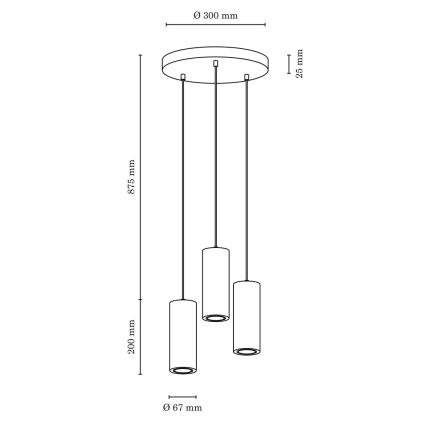 Πολύφωτο LED σε σχοινί PIPE 3xGU10/5W/230V ματ δρυς