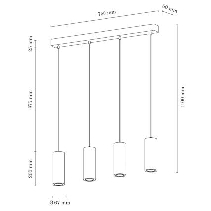 Πολύφωτο LED σε σχοινί PIPE 4xGU10/5W/230V ματ δρυς