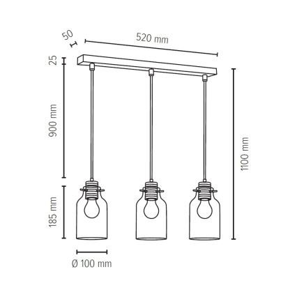 Κρεμαστό φωτιστικό οροφής ALESSANDRO 3xE27/60W/230V δρυς