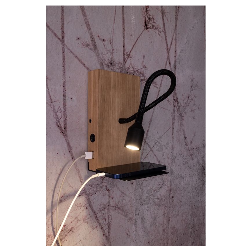 LED Επιτοίχιο φωτιστικό LECTOR LED/2,5W/230V USB δρυς