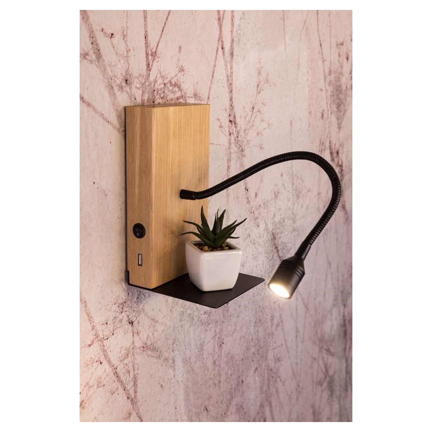 Φωτιστικό τοίχου LED LECTOR LED/2,5W/230V USB δρυς
