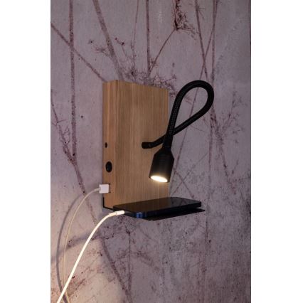 Φωτιστικό τοίχου LED LECTOR LED/2,5W/230V USB δρυς