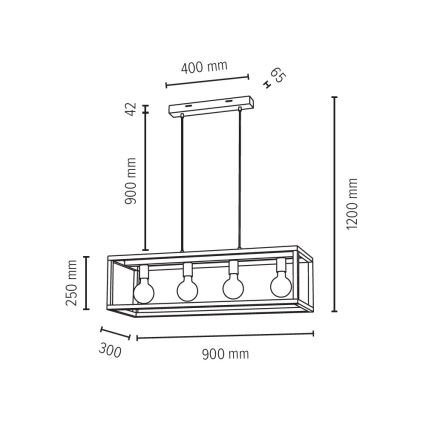 Πολύφωτο σε σχοινί KAGO 4xE27/60W/230V ματ δρυς