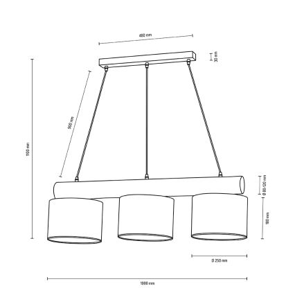 Πολύφωτο με συρματόσχοινο PINO MIX 3xE27/40W/230V πεύκο