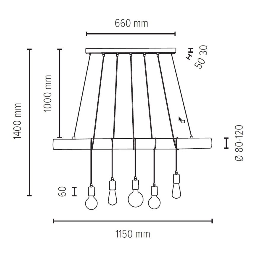Κρεμαστό φωτιστικό οροφής TRABO 5xE27/60W/230V πεύκο