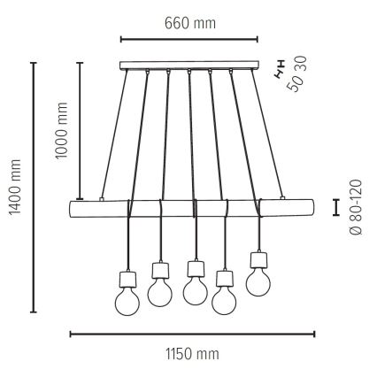Κρεμαστό φωτιστικό οροφής TRABO 5xE27/60W/230V πεύκο