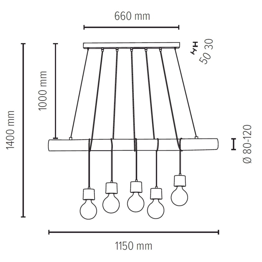 Κρεμαστό φωτιστικό οροφής TRABO 5xE27/60W/230V πεύκο