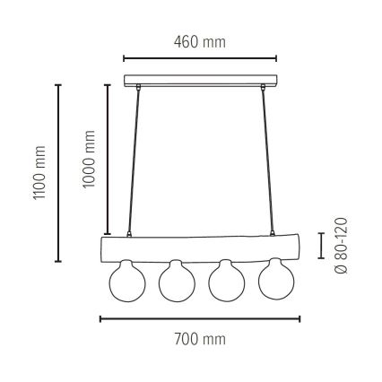 Πολύφωτο σε σχοινί TRABO 4xE27/60W/230V