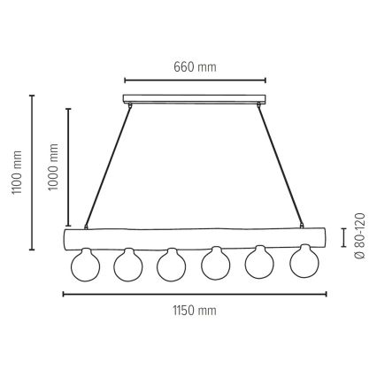 Πολύφωτο σε σχοινί TRABO 6xE27/60W/230V