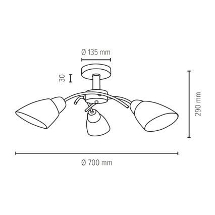 Πλαφονιέρα οροφής VILETTA 3xE27/60W/230V δρυς