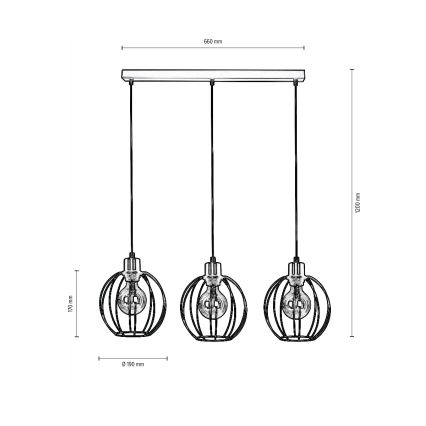 Κρεμαστό φωτιστικό οροφής ράγα BERIS 3xE27/60W/230V