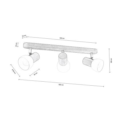 Φωτιστικό σποτ οροφής NEL 3xE27/15W/230V πεύκο