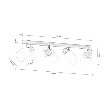 Φωτιστικό σποτ οροφής TRENDY 4xE27/15W/230V πεύκο