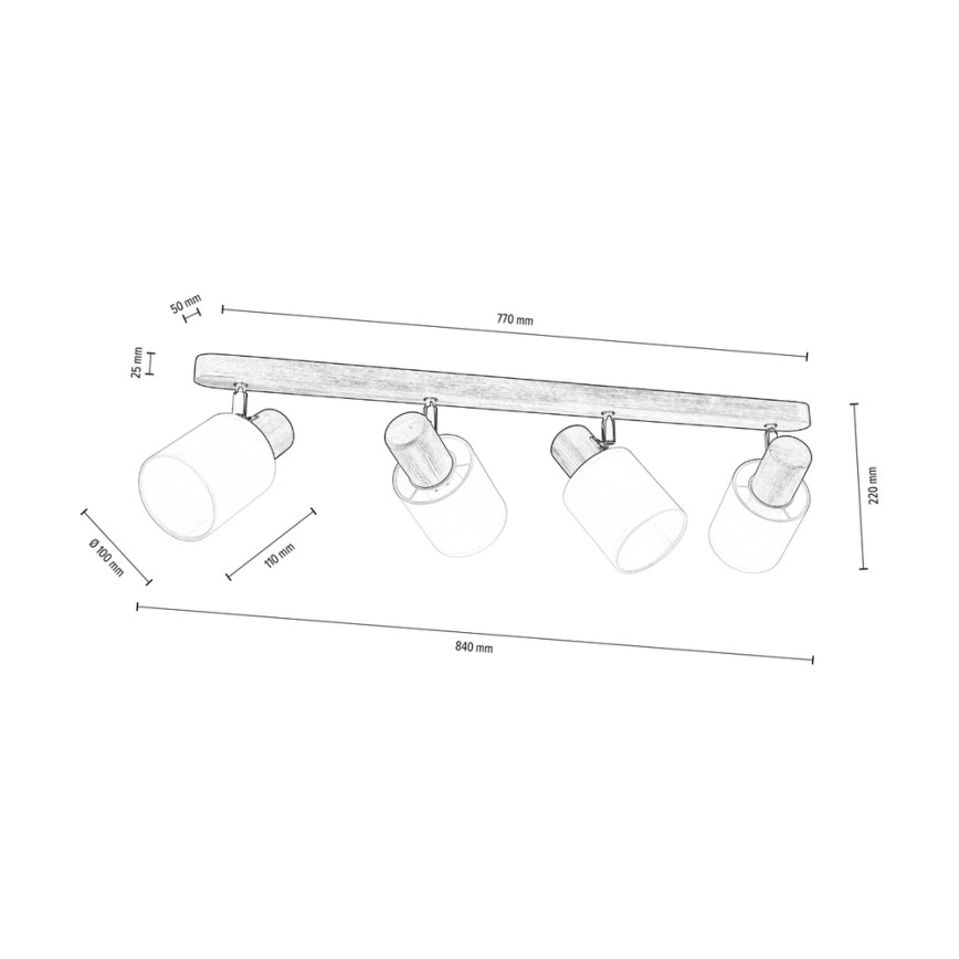 Φωτιστικό σποτ οροφής TRENDY 4xE27/15W/230V πεύκο