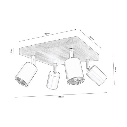 Φωτιστικό σποτ οροφής MANARA 4xGU10/5W/230V πεύκο