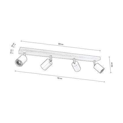 Φωτιστικό σποτ οροφής MANARA 4xGU10/5W/230V καρυδιά