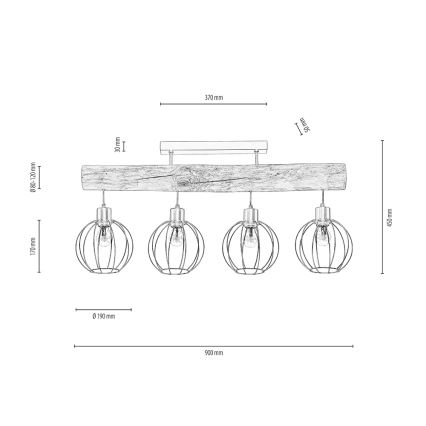 Πλαφονιέρα οροφής BERIS 4xE27/25W/230V πεύκο