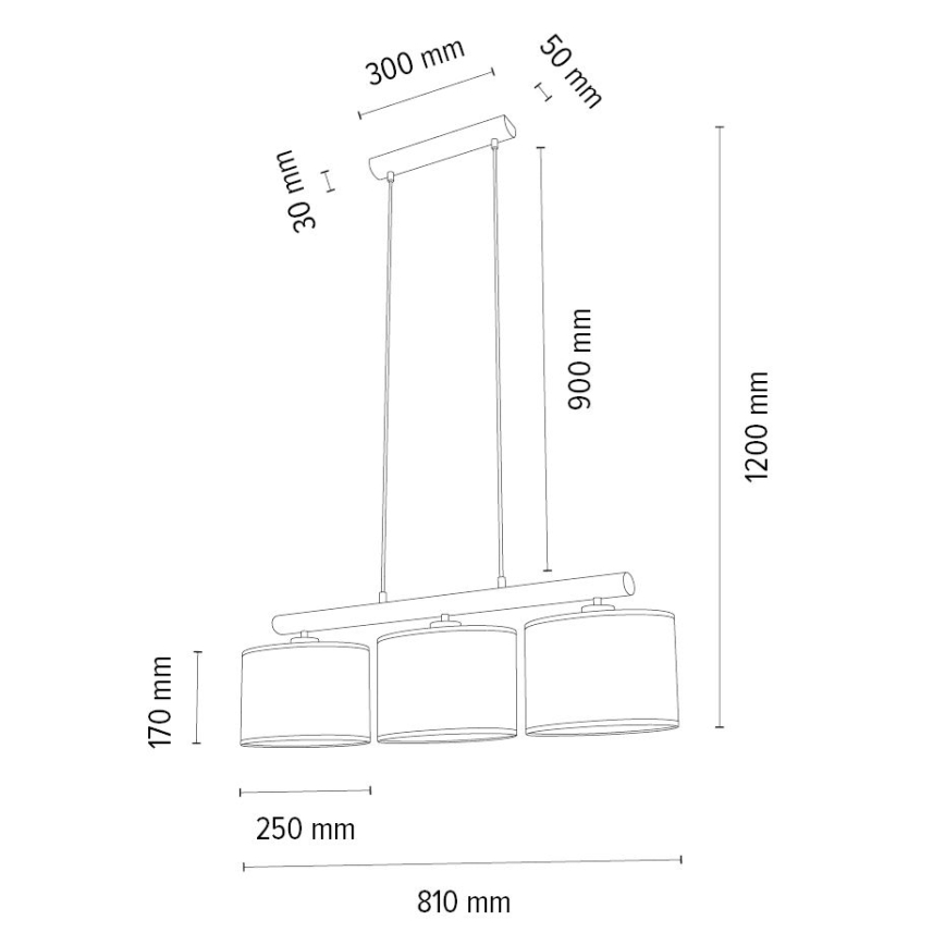 Πολύφωτο με συρματόσχοινο MERCEDES 3xE27/40W/230V καφέ/δρυς – FSC πιστοποιημένο